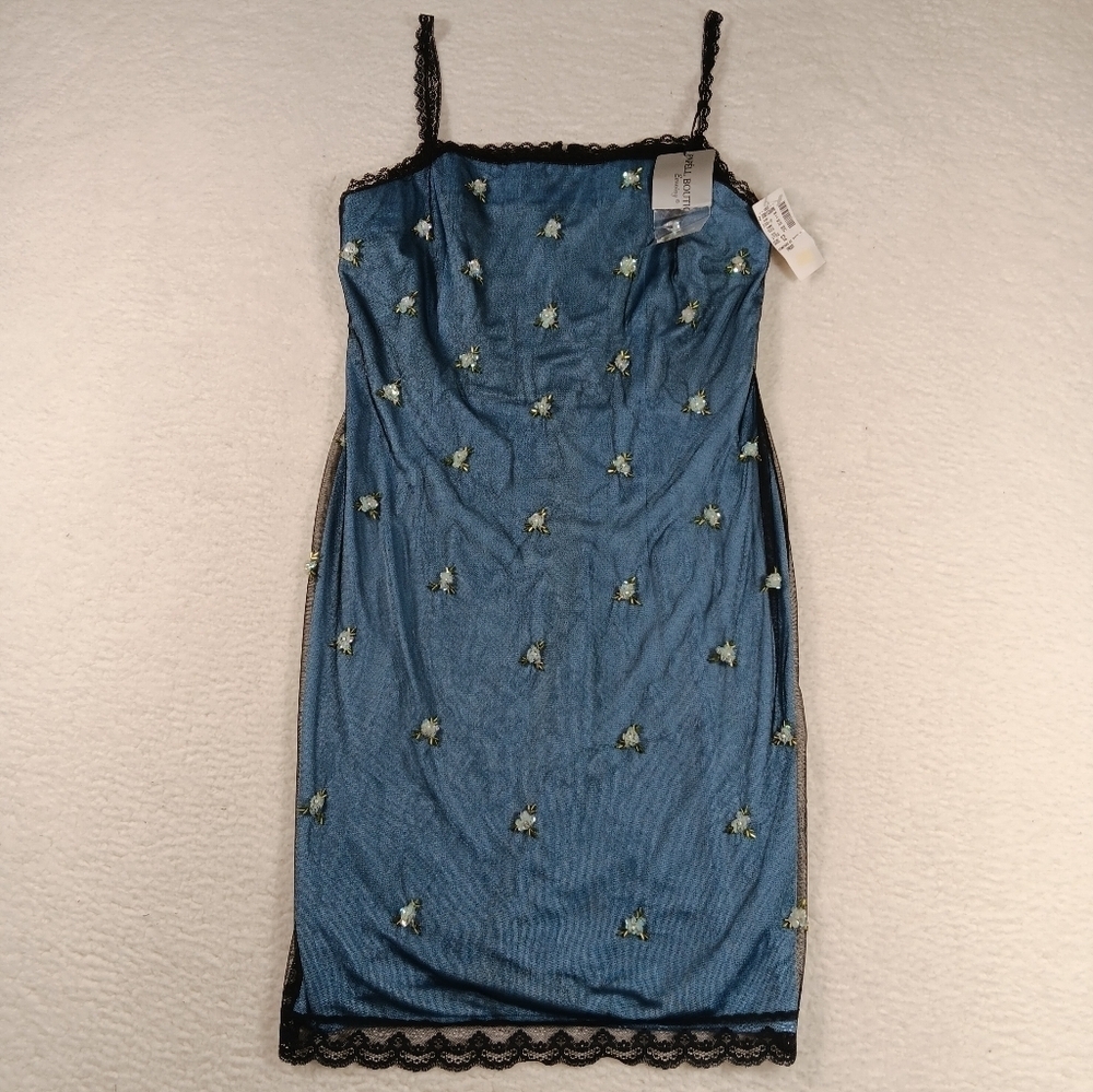 Vintage Papell Boutique Evening Slip Dress Womens 12 Sequins Floral Lace Fairy - Picture 2 of 14